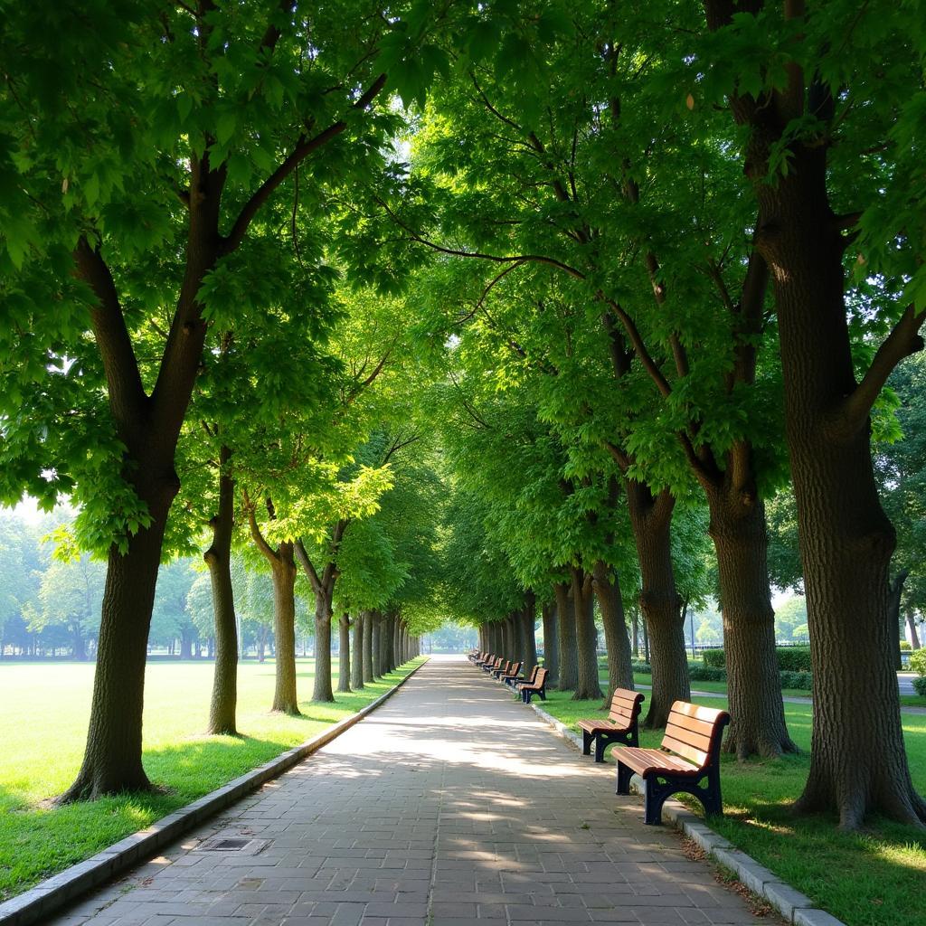 Khung cảnh yên bình và cây xanh tại Công viên Phường 9, TP Vĩnh Long