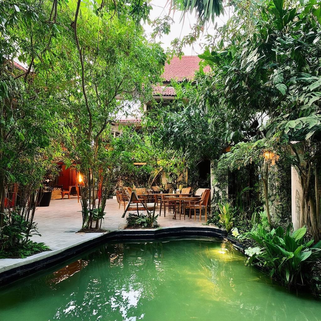 Anh khong gian xanh mat, yen binh voi ho nuoc tai Nha Hang Dong Xanh Tran Dai Nghia Binh Chanh