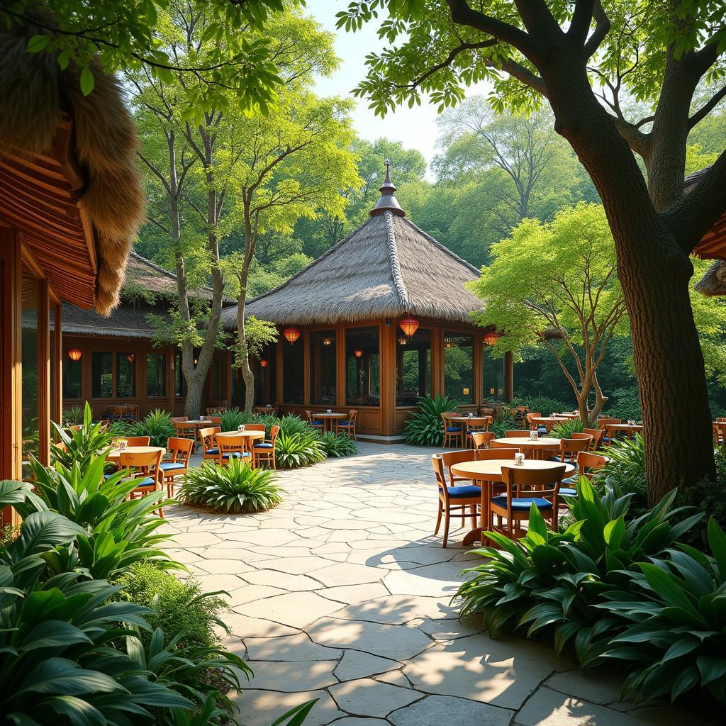 Khong gian xanh mat san vuon rong rai tai Am thuc Diem Hen Sai Gon Binh Thanh