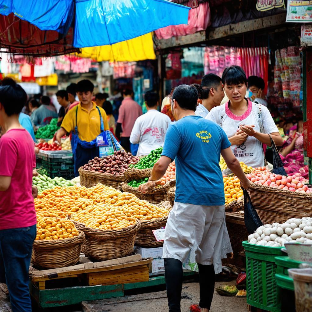Không khí tấp nập và tương tác sôi động giữa người bán, người mua tại chợ P. 4 Vị Thanh buổi sáng.