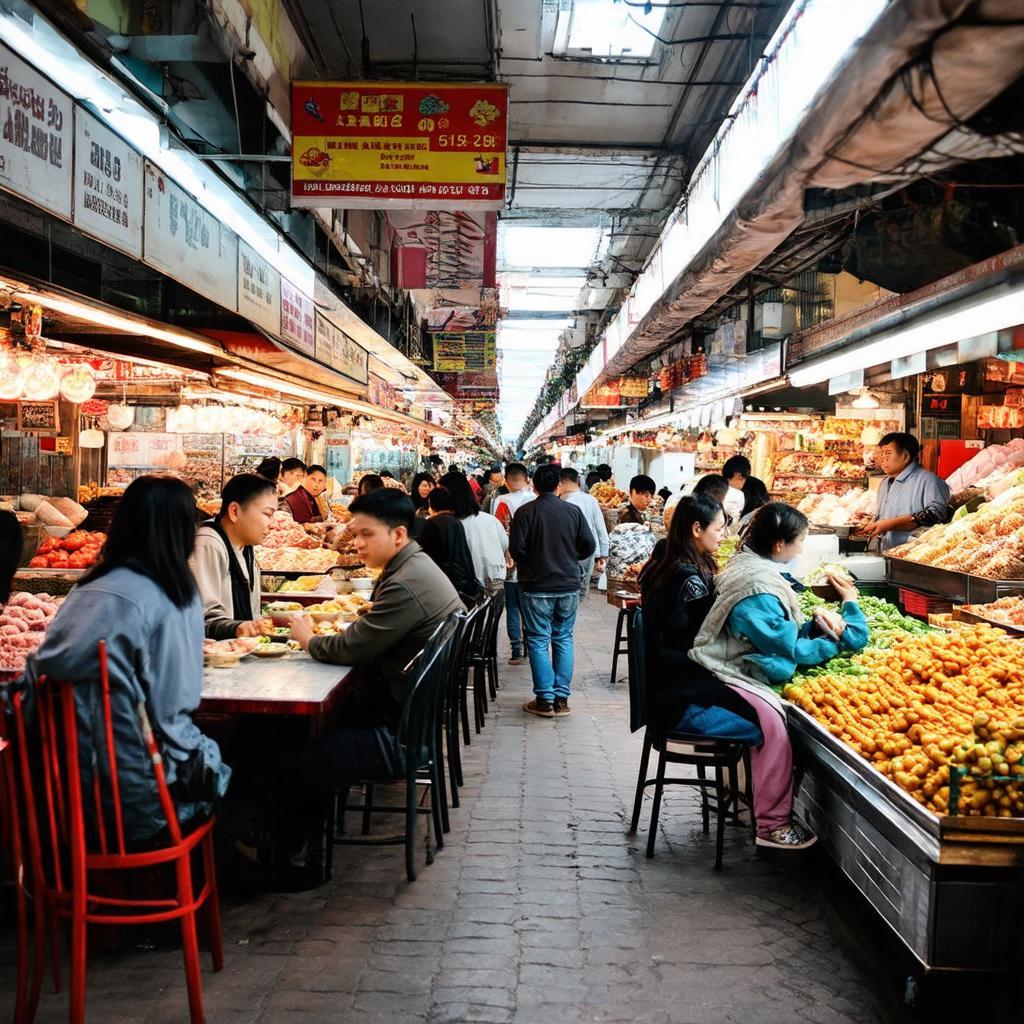 Không khí nhộn nhịp, tấp nập của người mua bán và khu ẩm thực tại chợ Đình Phú Lợi.