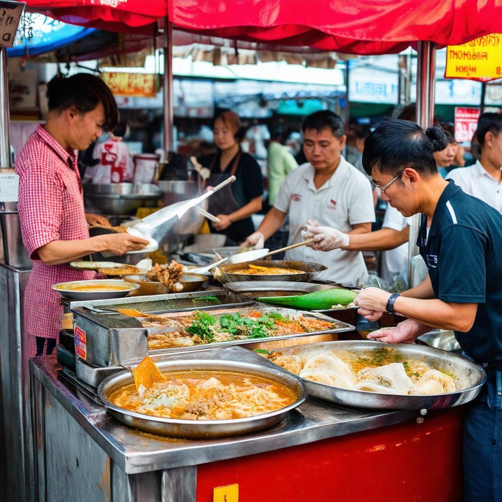 Khu ẩm thực đa dạng món ăn vặt hấp dẫn tại Chợ Thủ Đức, thu hút nhiều người ghé thăm.