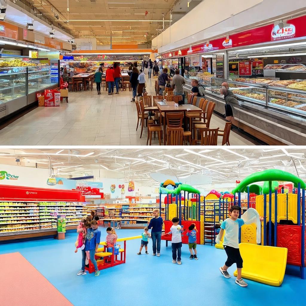 Hinh anh khu am thuc nhon nhip va khu vui choi tre em tai Sieu thi Emart Gò Vấp