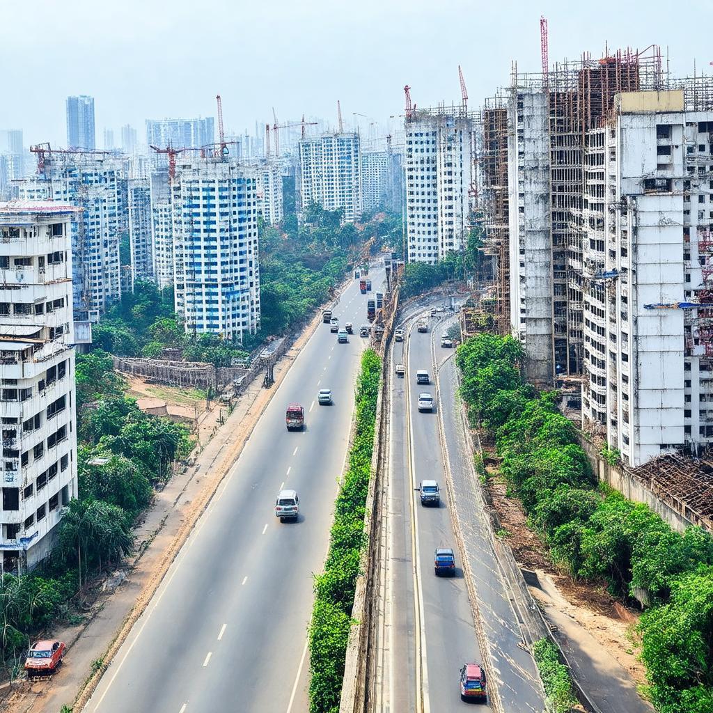 Khu vực phát triển đô thị mới gần tuyến đường Cầu Tó - Thanh Liệt với các tòa nhà cao tầng, khu dân cư hiện đại.