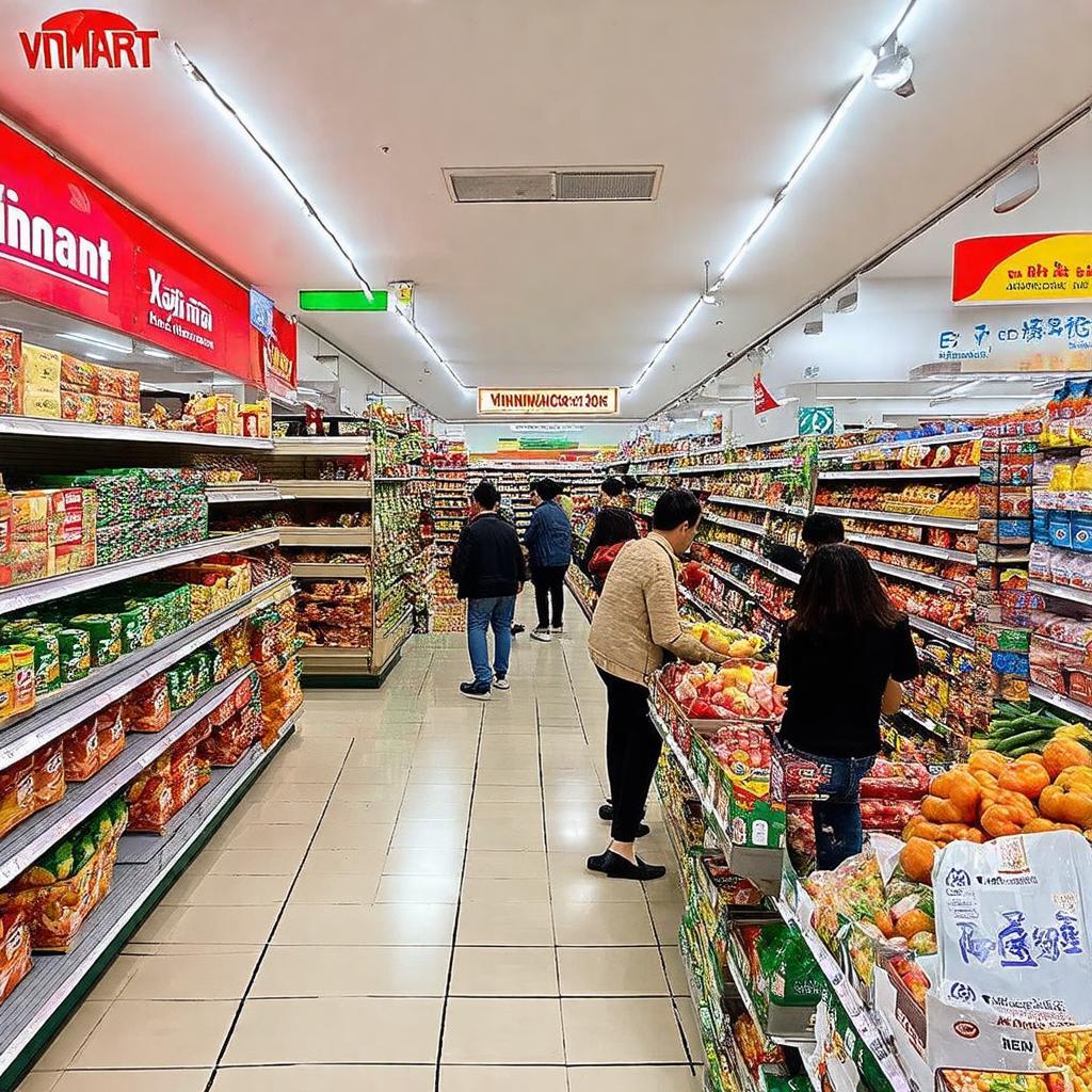 Bên trong siêu thị VinMart Xa La KĐT Xa La với các quầy hàng đầy đủ sản phẩm