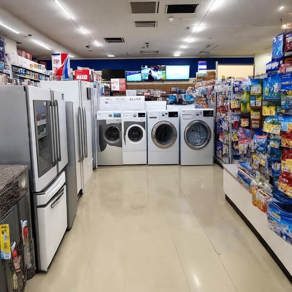 Hình ảnh không gian bên trong trưng bày các loại đồ điện gia dụng tại Điện Máy Huy Cường Bến Cát