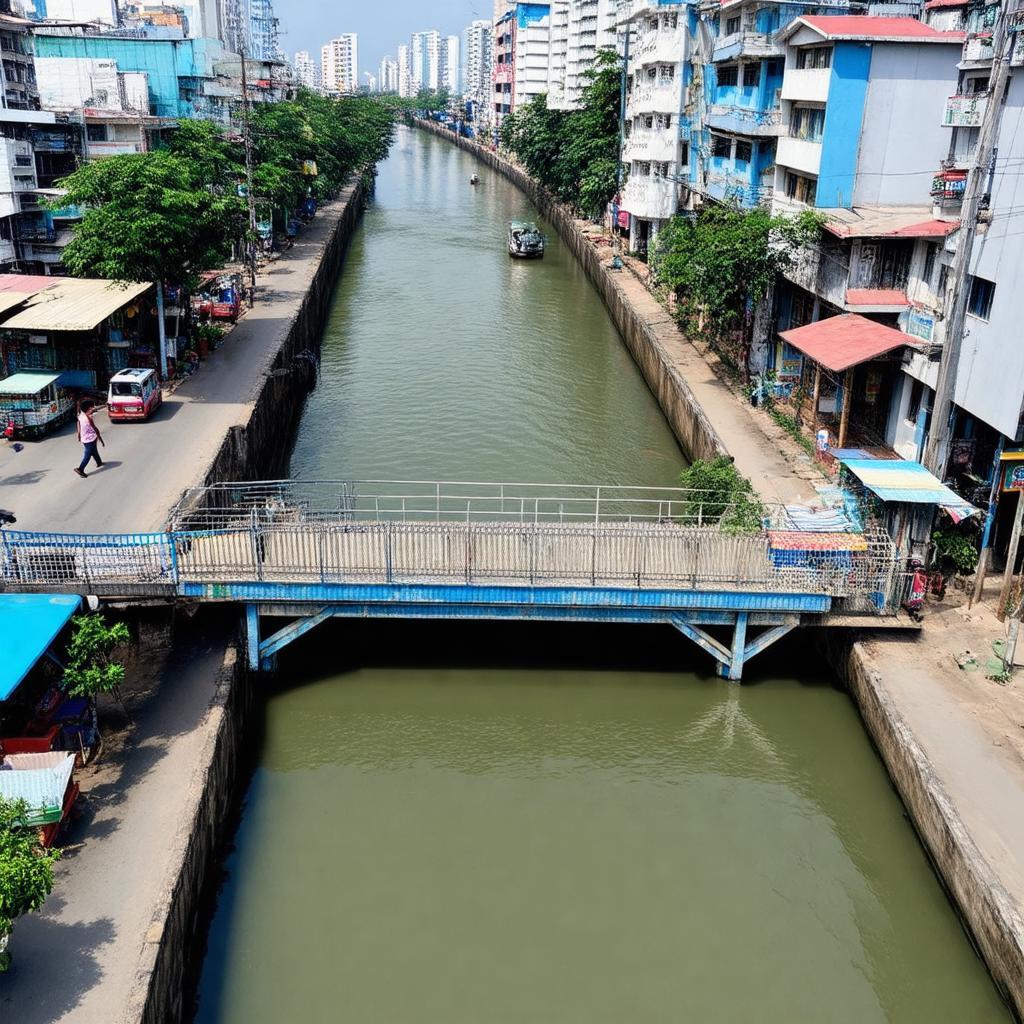 Toàn cảnh khu vực xung quanh Cầu Kênh Ngang số 3 tại Quận 8, TP.HCM, bao gồm nhà dân, hàng quán ven đường và hoạt động thường ngày