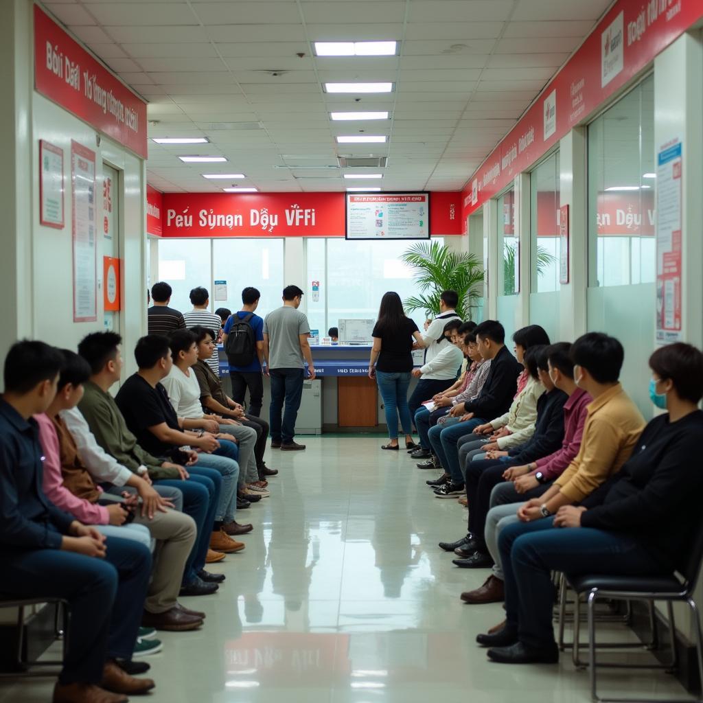 Cảnh bên trong khu vực chờ hoặc quầy thông tin chung tại Bưu điện Phú Thọ, Quận 10.