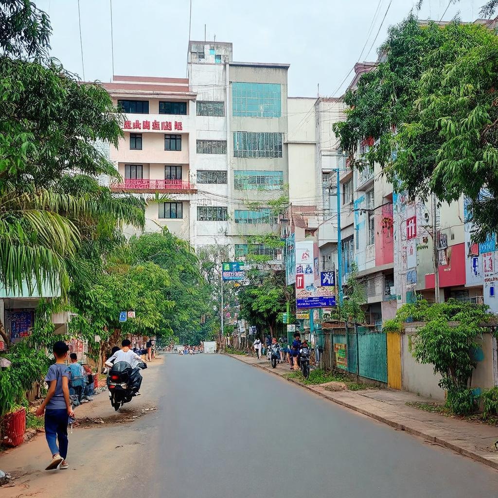 Khung cảnh khu vực xung quanh Hồ Triều Khúc, Tân Triều với các trường đại học và khu dân cư nhộn nhịp