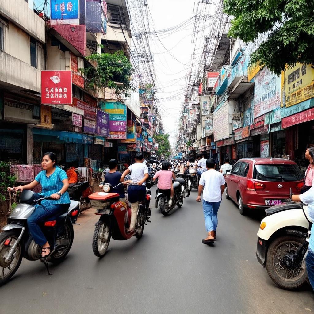 Khu vực Trường Đại học Hoa Sen và Cao đẳng Cao Thắng tại Quận 3 sôi động, nhiều người qua lại.