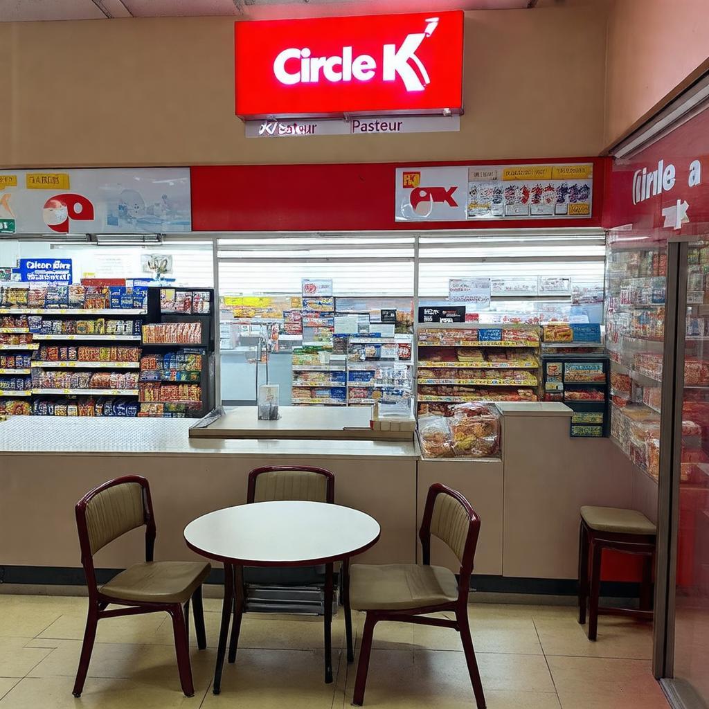 Góc ngồi nhỏ gọn bên trong Circle K Pasteur Quận 1 cho khách nghỉ chân, ăn uống nhanh.