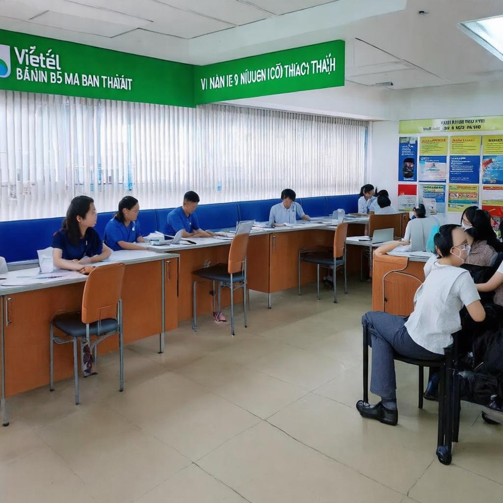 Khung canh ben trong khu vuc phuc vu khach hang tai Viettel B5 Nguyen Co Thach
