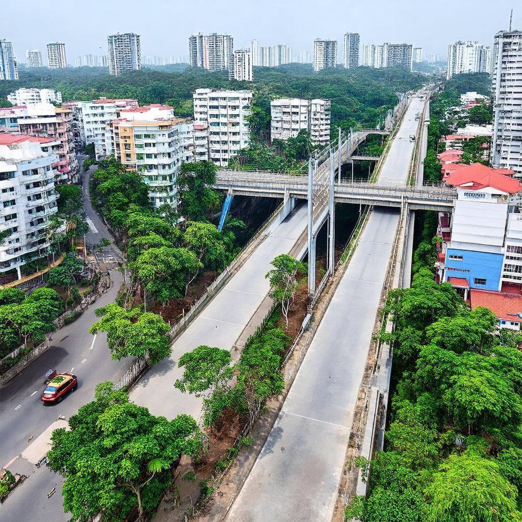 Toan canh khu vuc xung quanh Cau Truong Dai voi nha cua cay xanh Go Vap Quan 12