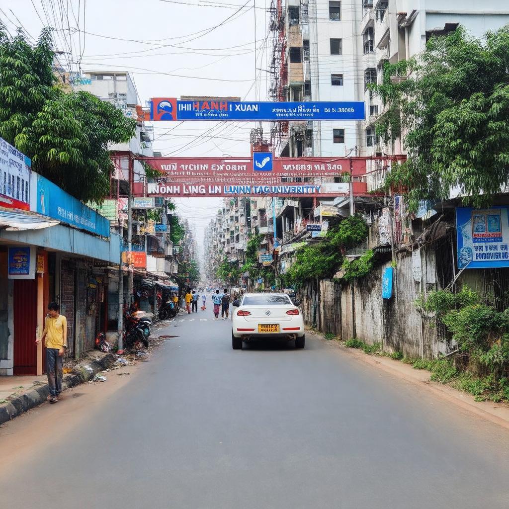 Khung canh sam uat voi nha cua, cua hang xung quanh Nga Tu Linh Xuan, Thu Duc