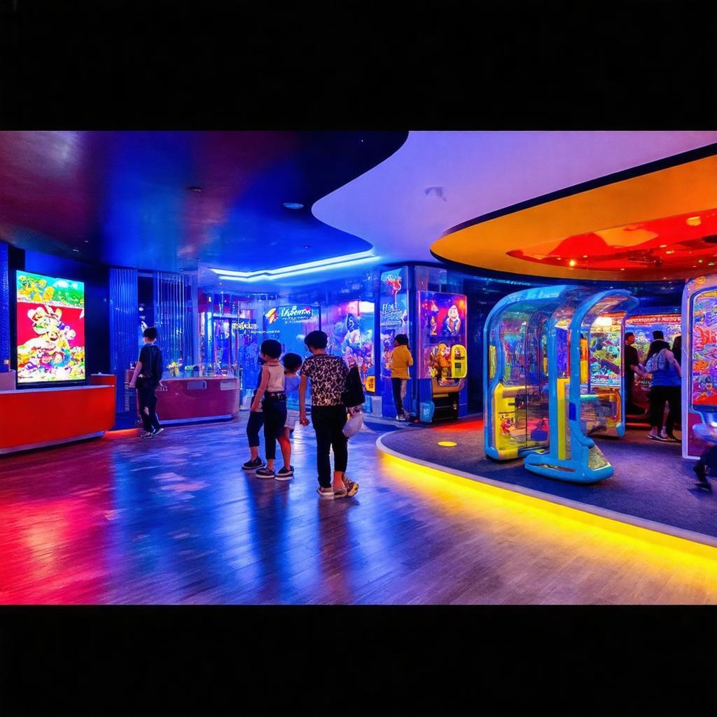Không gian rạp chiếu phim hoặc khu vui chơi giải trí sôi động bên trong Vincom Plaza Vị Thanh.