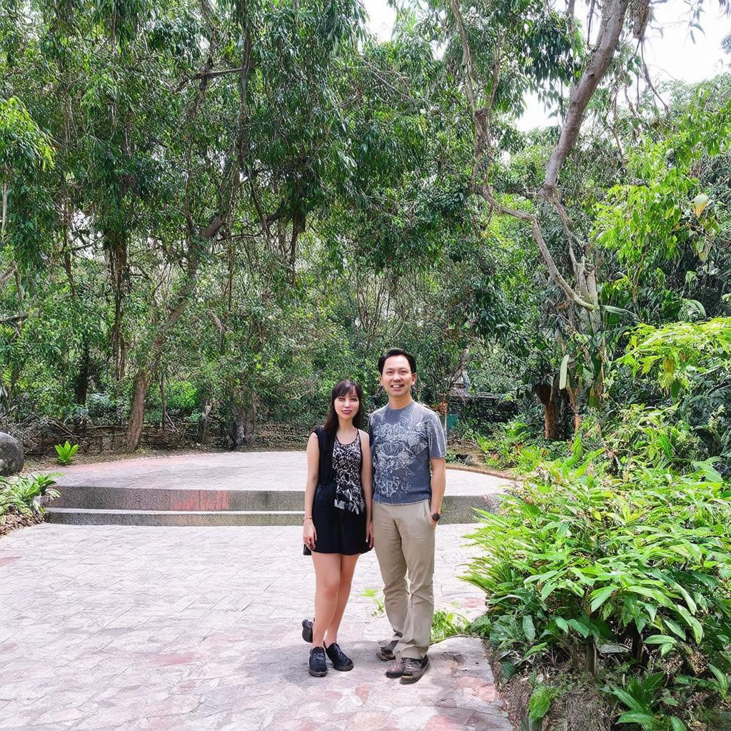 Mot du khach dang chup anh tai khu vuon hoa Thanh Hoa goc check in dep