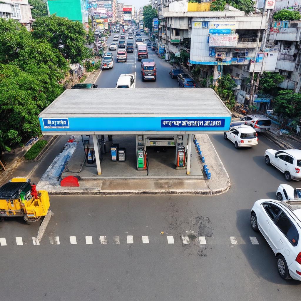 Khung cảnh tổng thể Cây Xăng 85 Tam Trinh và tình hình giao thông trên đường Tam Trinh