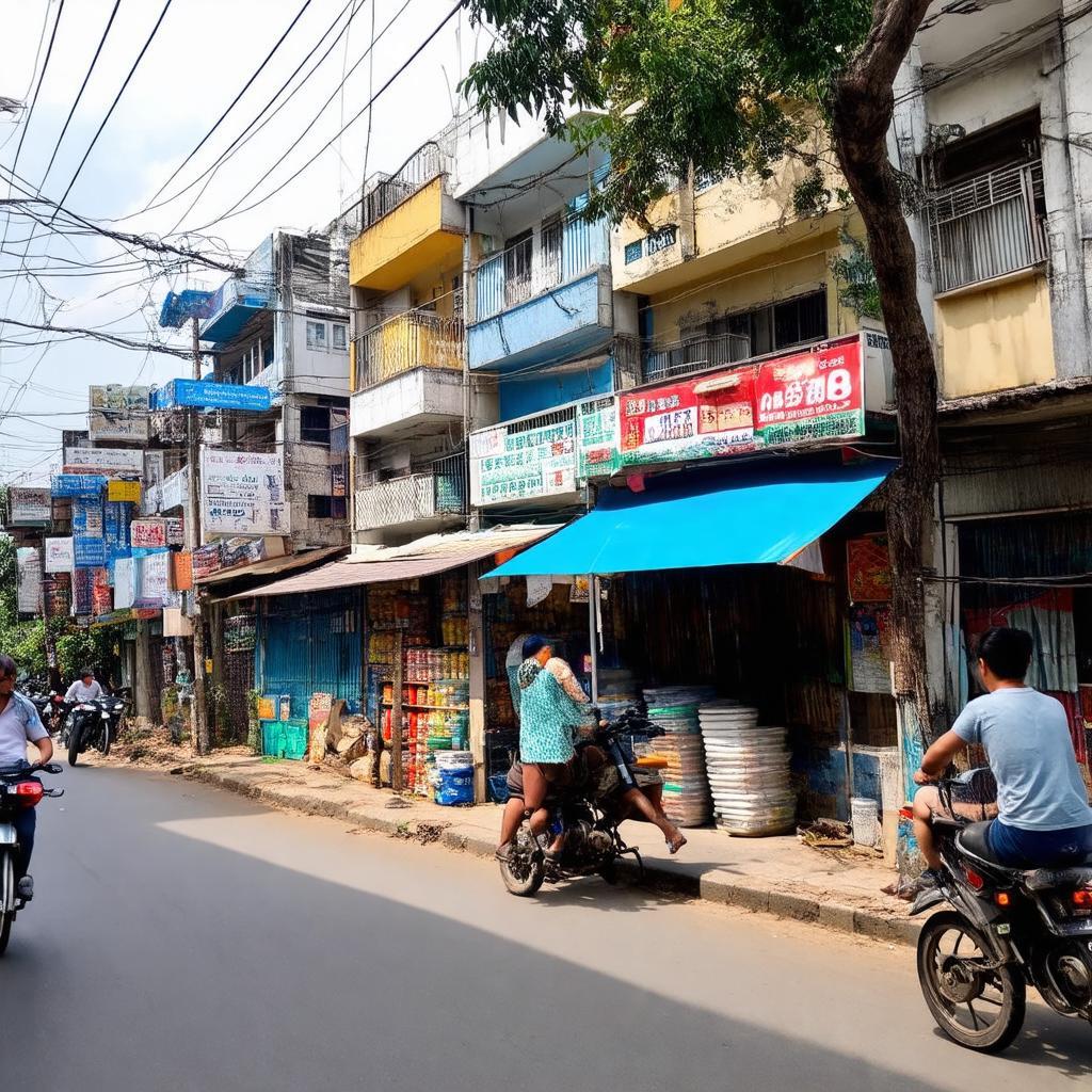 Khung cảnh đời sống thường ngày trên Đường Tân Thới Nhất 8 Quận 12 với các cửa hàng nhỏ và nhà dân