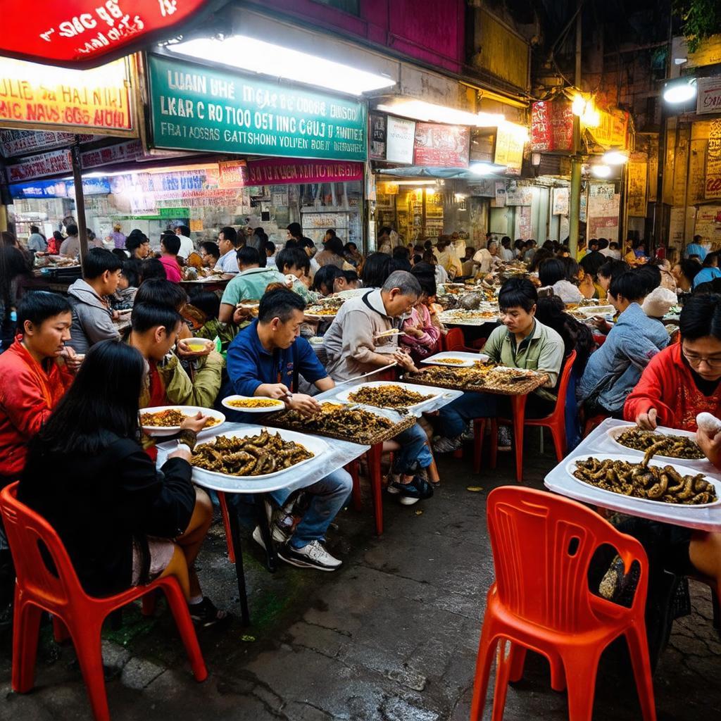 Khung cảnh đông đúc, nhộn nhịp tại quán ốc bình dân ở Sài Gòn vào buổi tối.