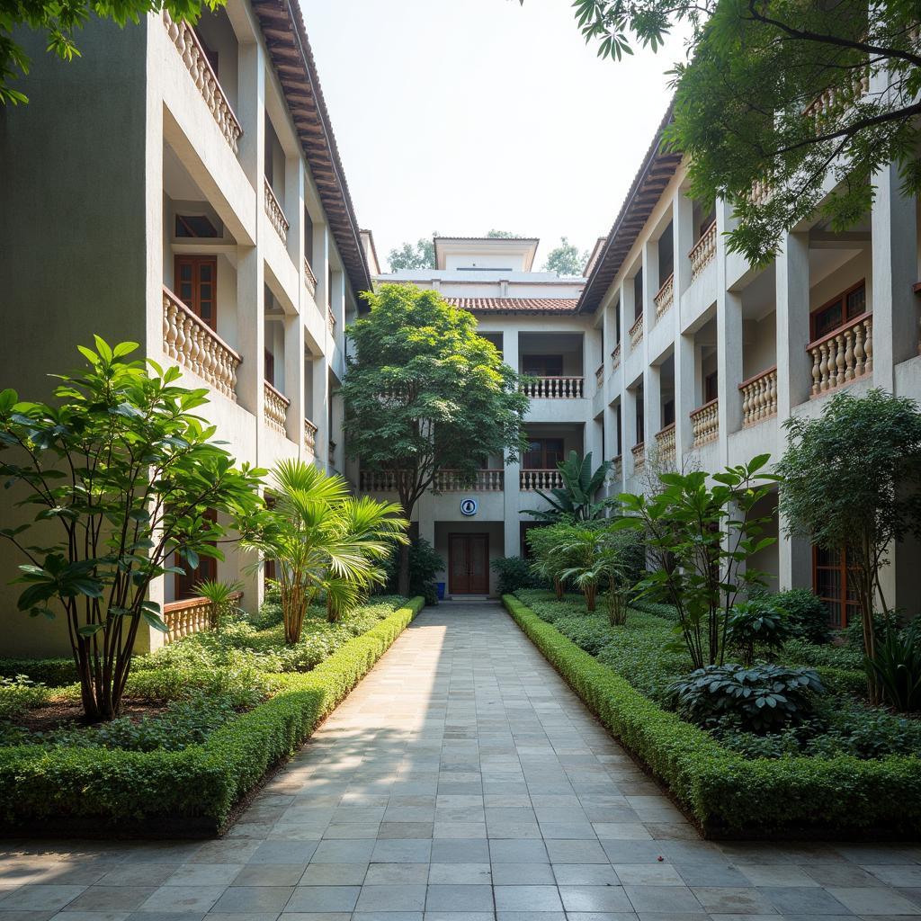 Một góc khuôn viên bên trong cơ sở Đại học Khoa học Xã hội và Nhân văn tại 336 Nguyễn Trãi