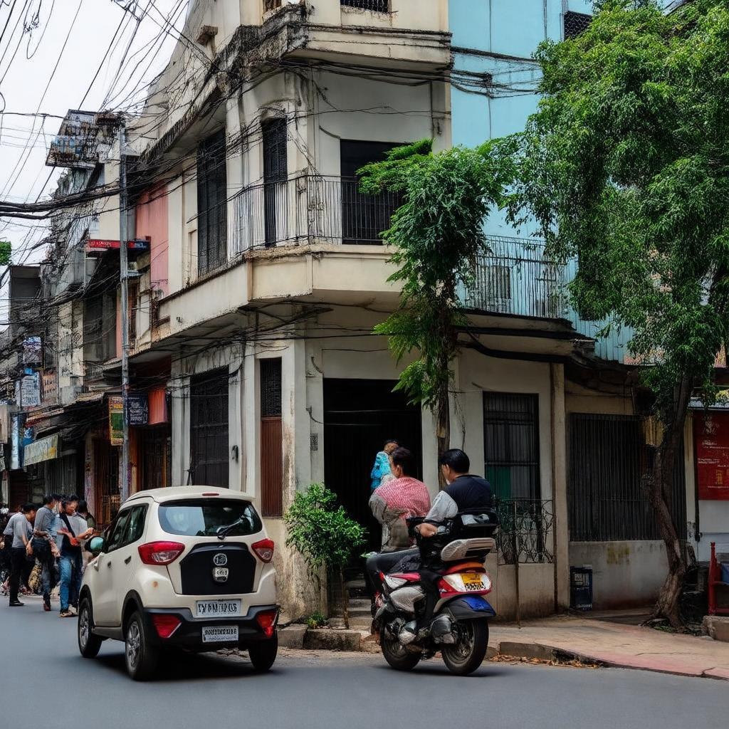 Hình ảnh một góc kiến trúc đặc trưng trên Đường Vĩnh Hưng, Hoàng Mai, Hà Nội, thể hiện sự kết hợp giữa cũ và mới