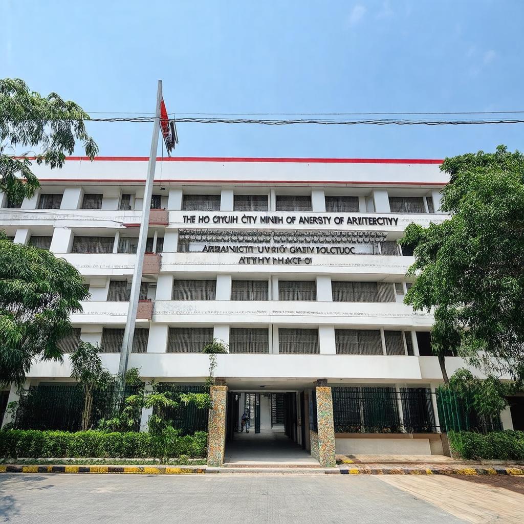 Tổng quan bên ngoài của Ký túc xá Đại học Kiến trúc TP.HCM tại Đặng Văn Bi, Thủ Đức, nhìn từ con đường