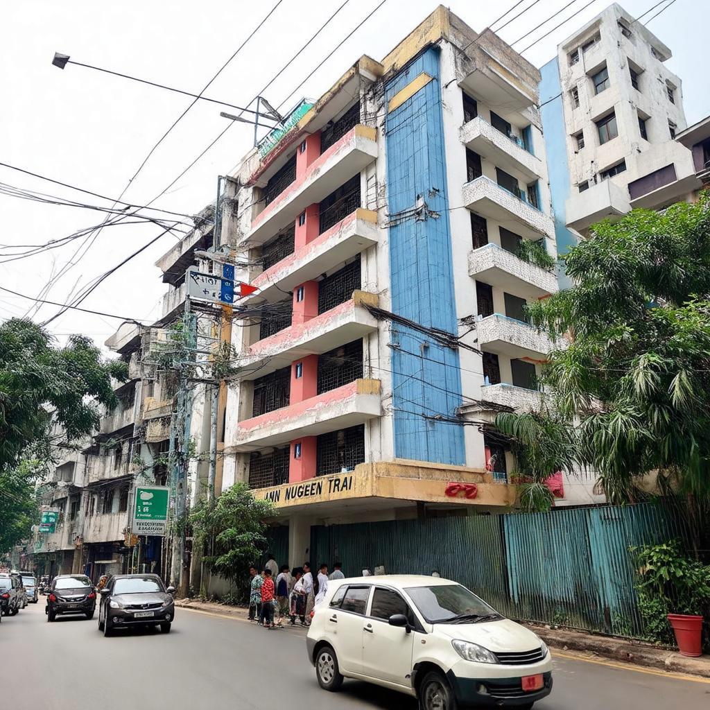 Ngoại cảnh tòa nhà ký túc xá Đại học Y Dược TP.HCM trên đường Nguyễn Trãi, Quận 1