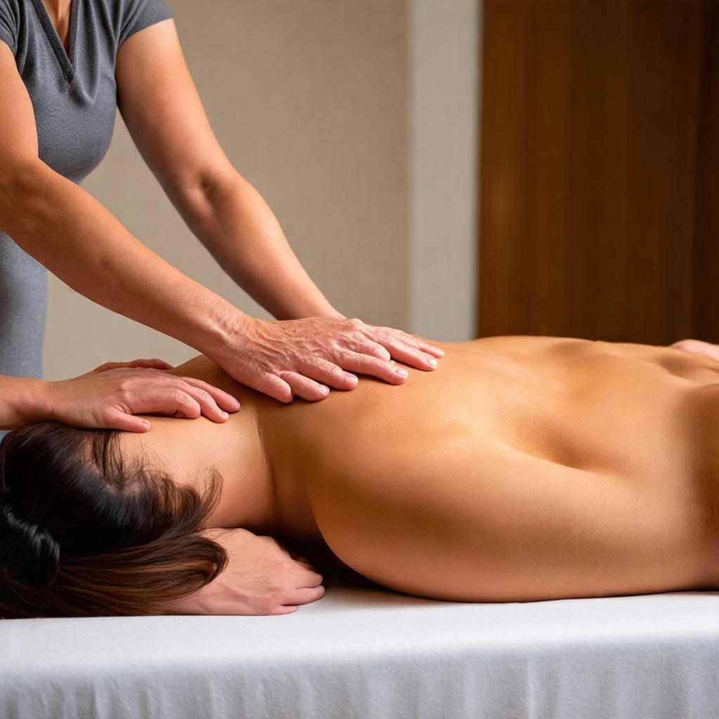 Kỹ thuật viên đang thực hiện massage body giúp khách hàng giảm căng thẳng, thư giãn