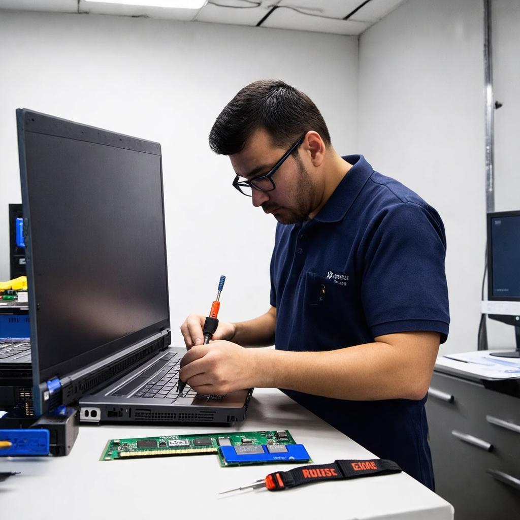 Ky thuat vien dang tien hanh kiem tra va sua chua may tinh laptop tai cua hang Anh Ngoc Computer.