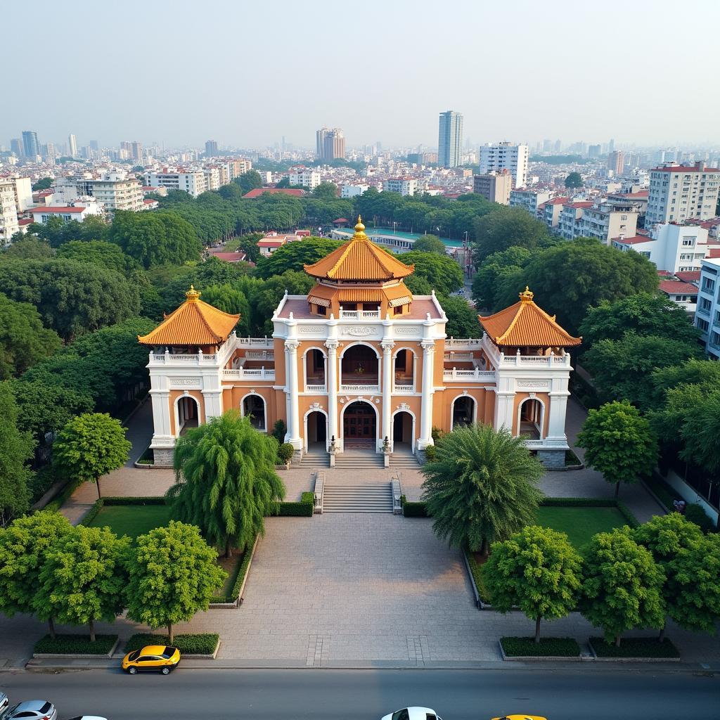 Toàn cảnh Làng Sinh viên Hacinco tại quận Thanh Xuân, Hà Nội với kiến trúc đặc trưng và không gian xung quanh