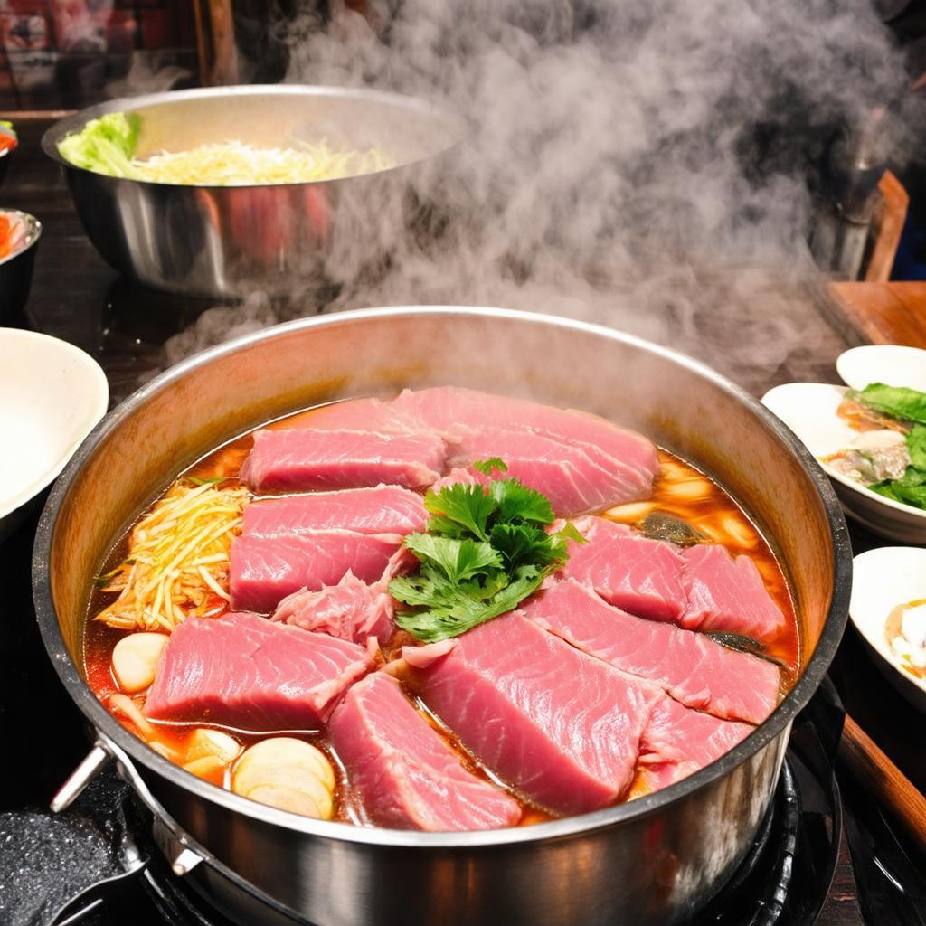Một nồi lẩu mắt cá ngừ đang sôi tại Nhà hàng Mắt Cá Ngừ Tây Sơn Hà Nội