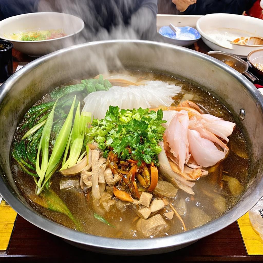 Một nồi lẩu hấp dẫn đang sôi sùng sục tại bàn ăn ở Nhà hàng Dáng Ngọc 545 Nguyễn Oanh Gò Vấp