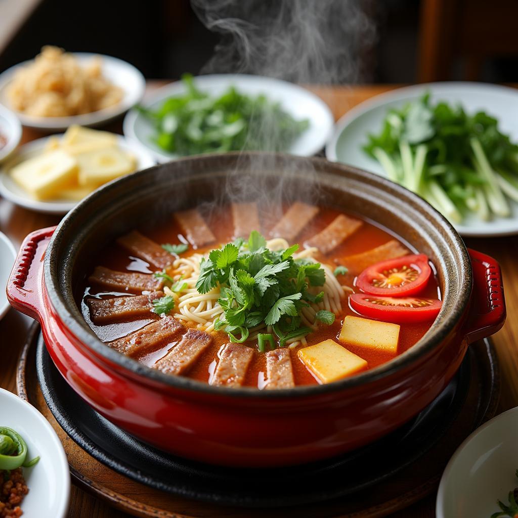 Hinh anh mon lau rieu cua bap bo dac trung tai Nha hang Nam Son 809 Giai Phong, am thuc Ha Noi