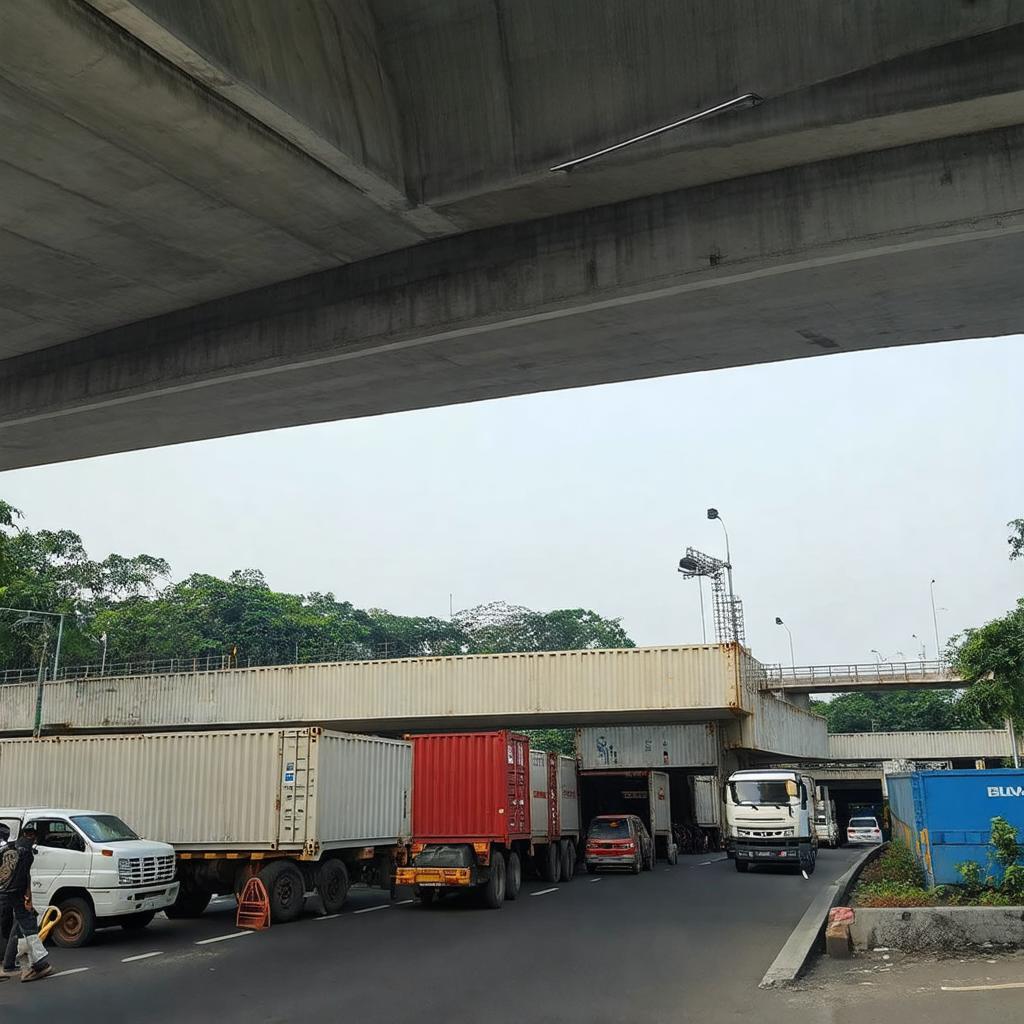 Hình ảnh lối vào Bãi Xe 559 Gầm Cầu Thanh Trì cho phương tiện các loại xe tải, container