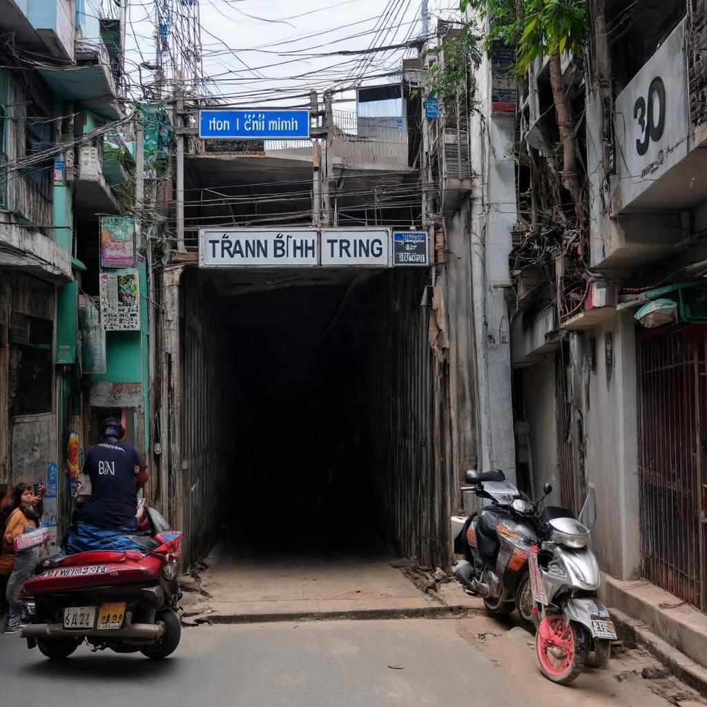 Anh chup loi vao hem 320 Tran Binh Trong dan vao san the thao Lam Son, hien thi bien so nha.