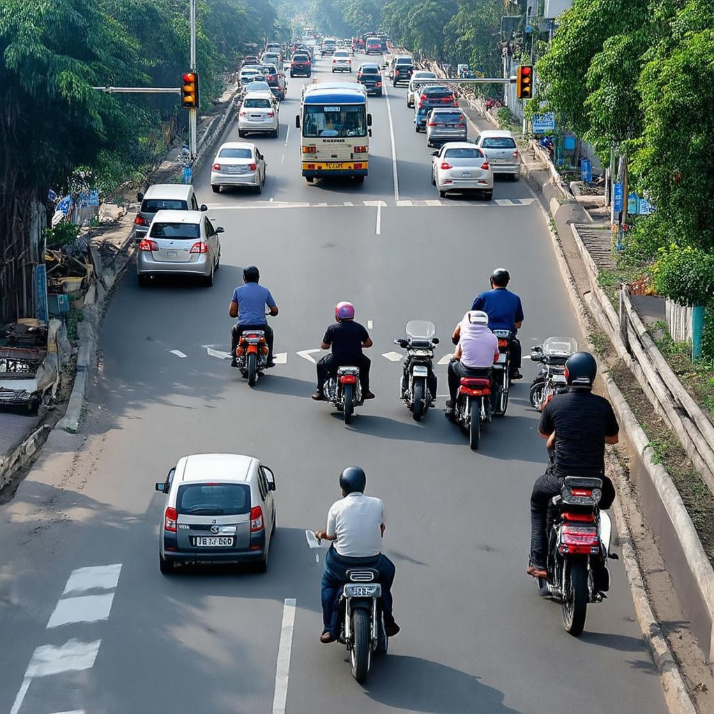 Lưu lượng xe cộ đông đúc tại ngã ba Kỳ Lỳ vào giờ cao điểm ở Tam Kỳ.