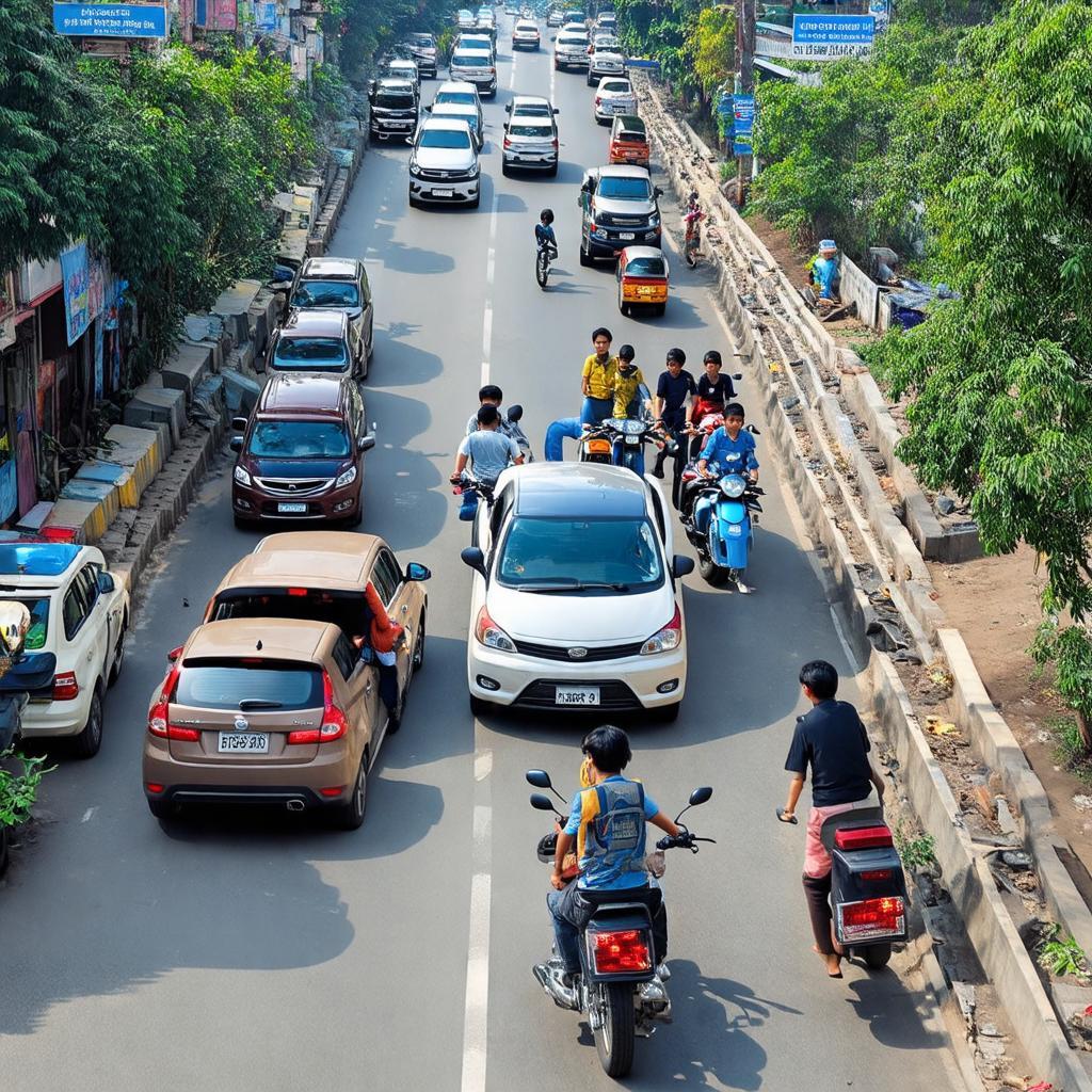 Tình hình lưu thông trên Phố Cầu Cốc gần Trường THCS Tây Mỗ vào giờ tan tầm