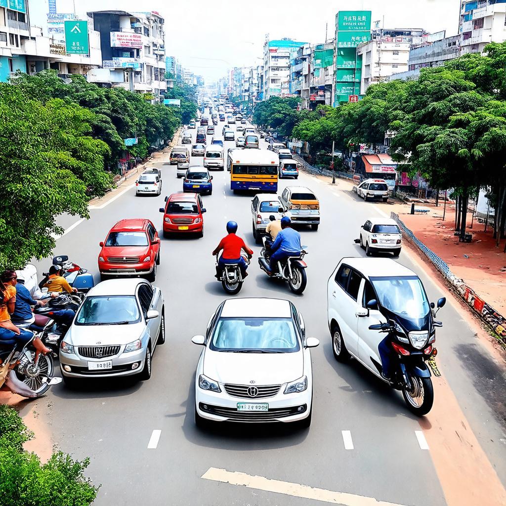  Minh họa các phương tiện di chuyển cẩn thận qua Vòng Xoay Mã Vòng Nha Trang vào giờ đông đúc.