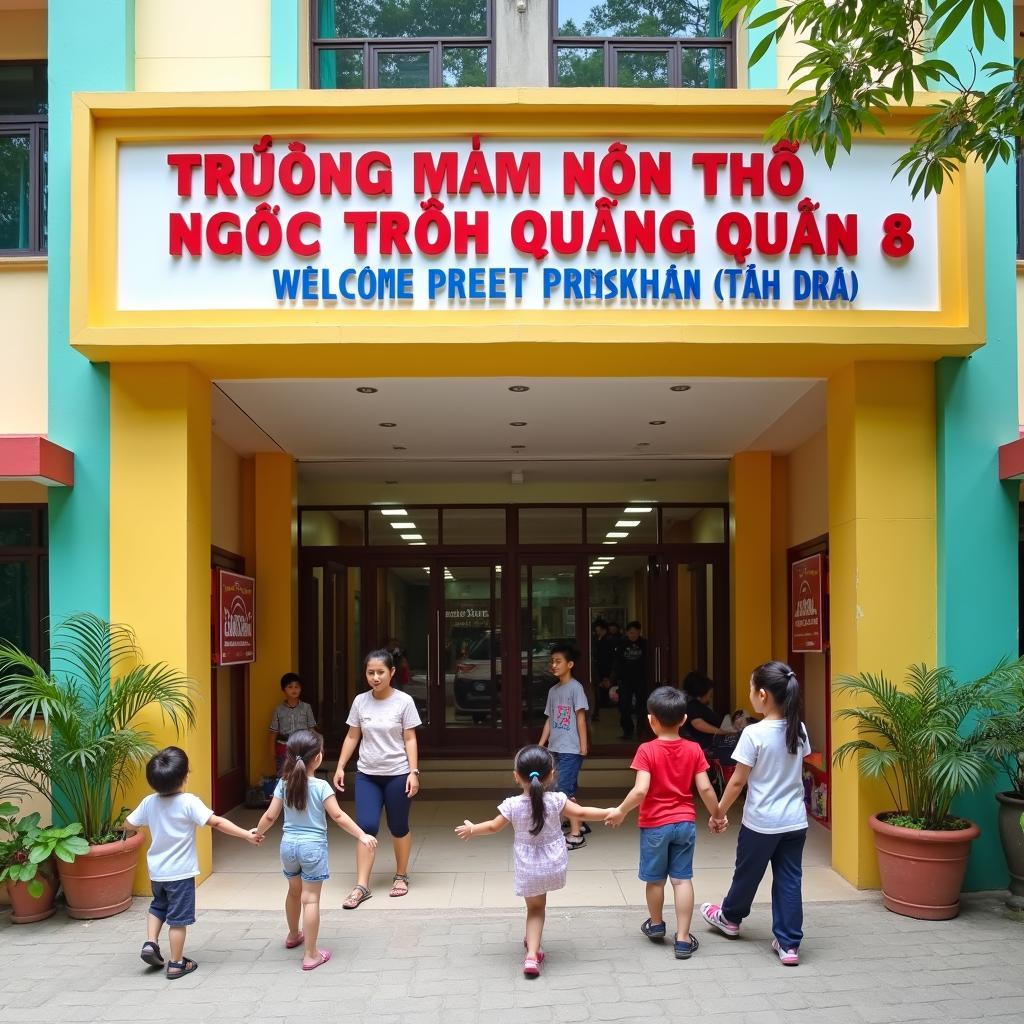 Ngoại cảnh Trường Mầm non Thỏ Ngọc Trinh Quang Quận 8, thể hiện môi trường học tập thân thiện và an toàn