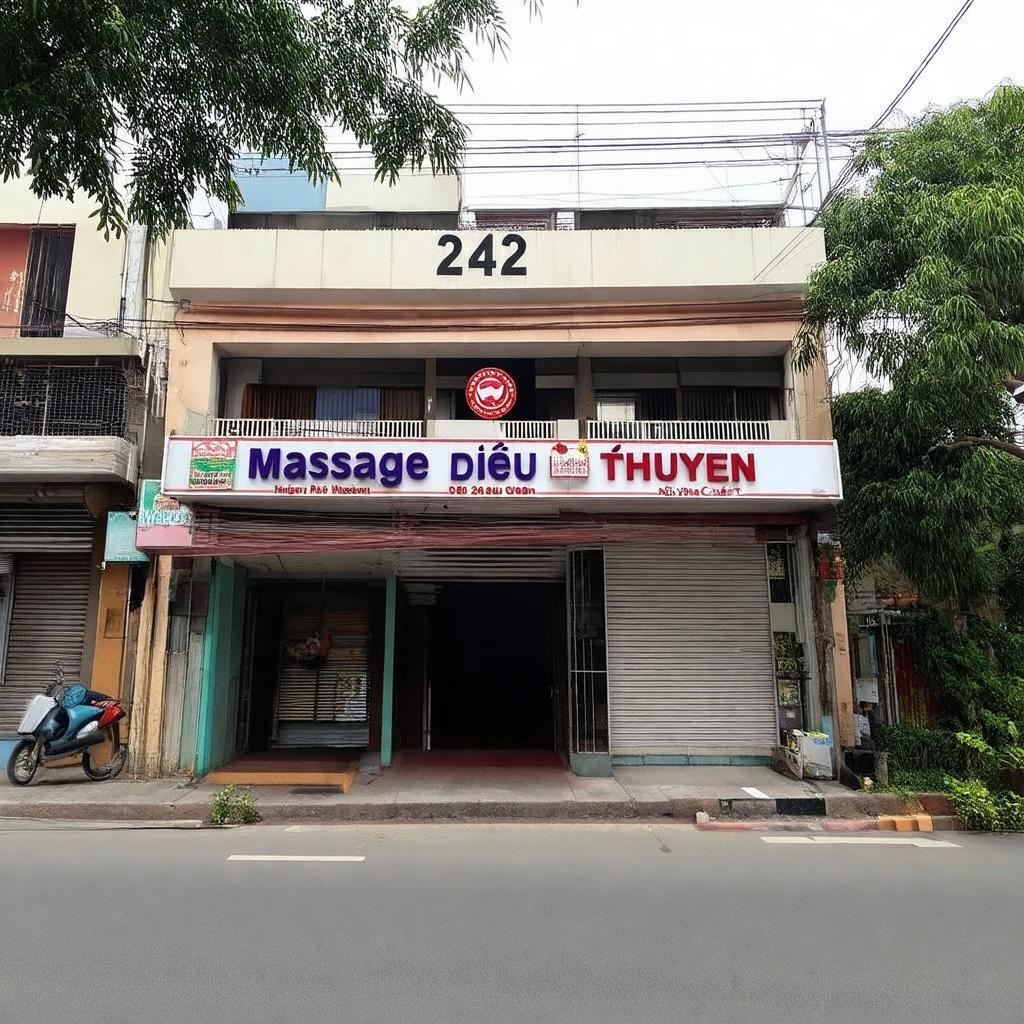 Mặt tiền Massage Điêu Thuyền 242 Đồng Đen, Tân Bình, dễ dàng nhận diện trên phố