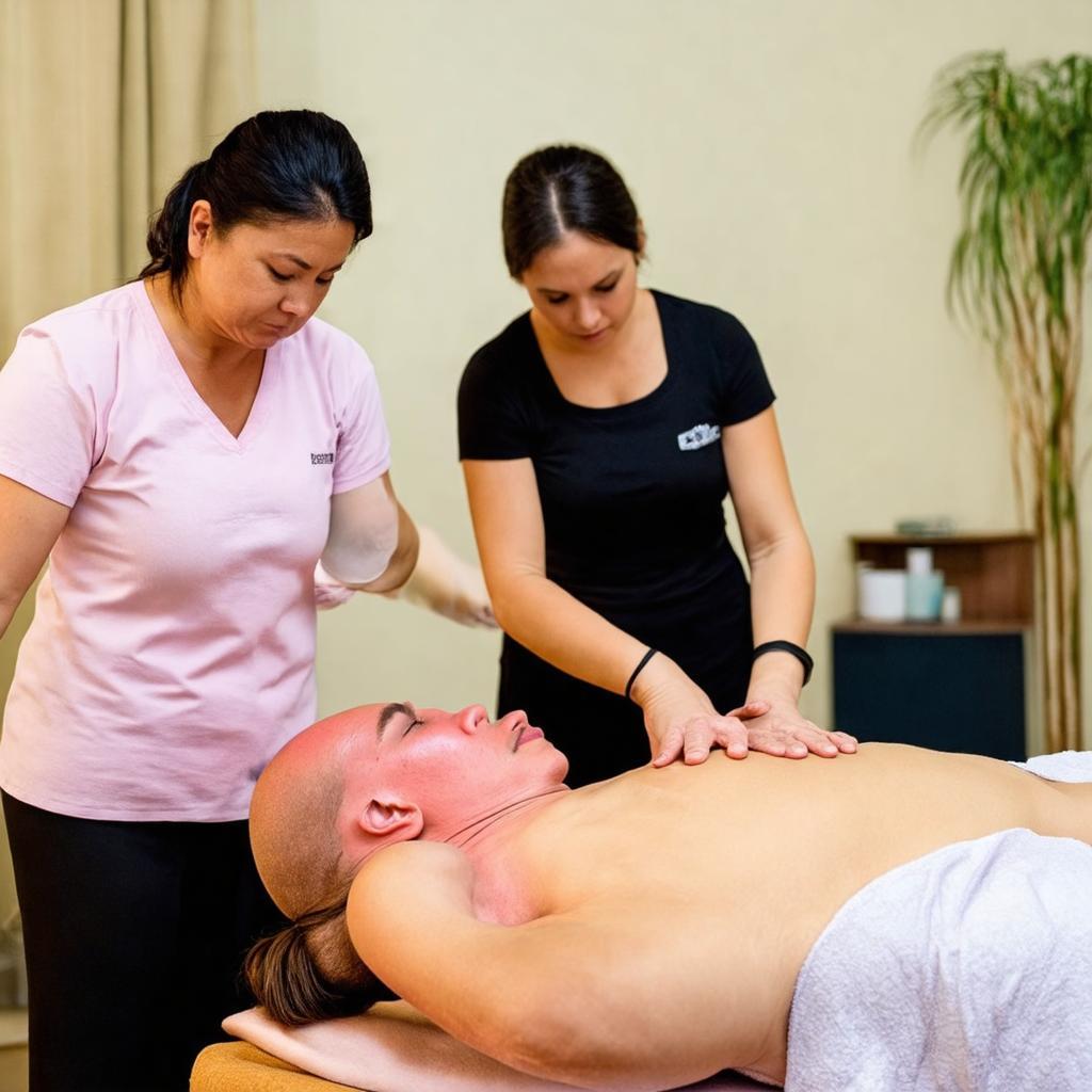 Hình ảnh mô tả kỹ thuật massage trị liệu bởi người khiếm thị giúp phục hồi sức khỏe