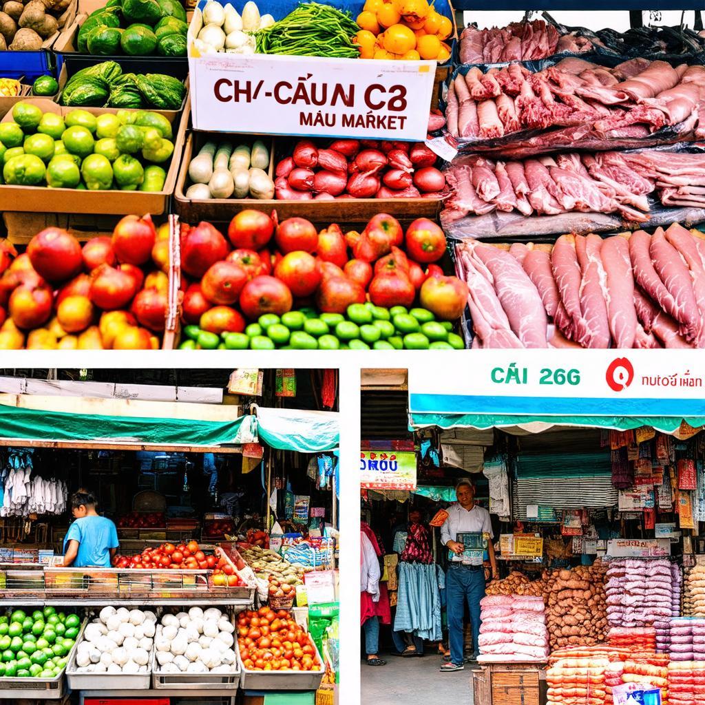 Các loại mặt hàng đa dạng như rau củ, thịt cá, quần áo, đồ gia dụng tại Chợ Căn Cứ 26