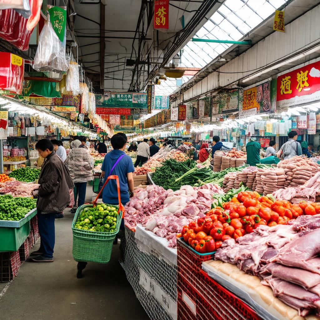 Hình ảnh các gian hàng bán thực phẩm tươi sống và đồ gia dụng tại Chợ Đồng An 3 nhộn nhịp
