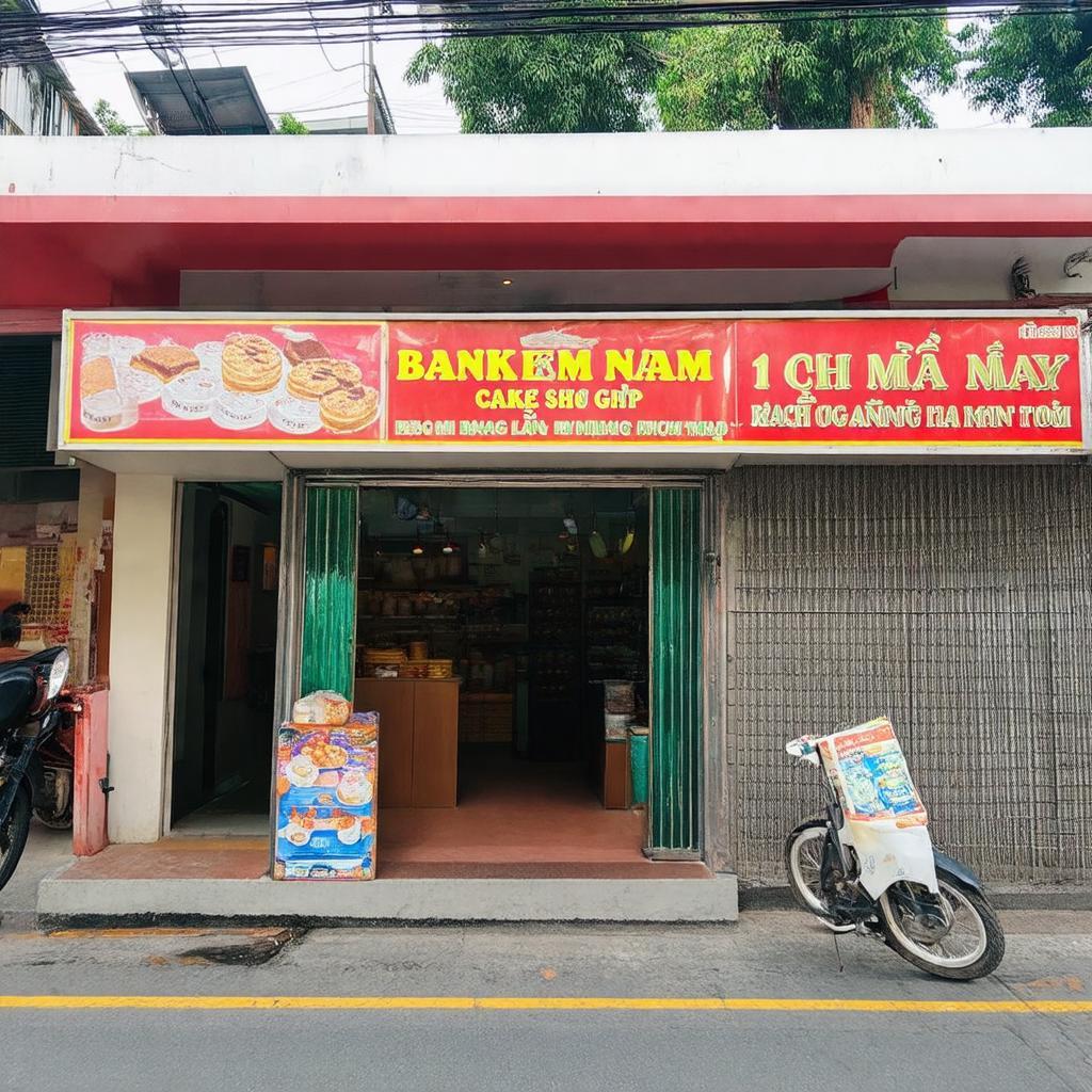 Mặt tiền tiệm Bánh Kem Nam Mỹ số 1 Chi Lăng Rạch Giá, dễ tìm thấy