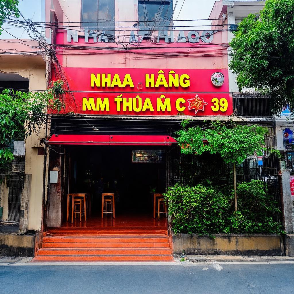 Mặt tiền Nhà hàng Ẩm Thực 39 trên đường Trần Não đông đúc, mời gọi khách.