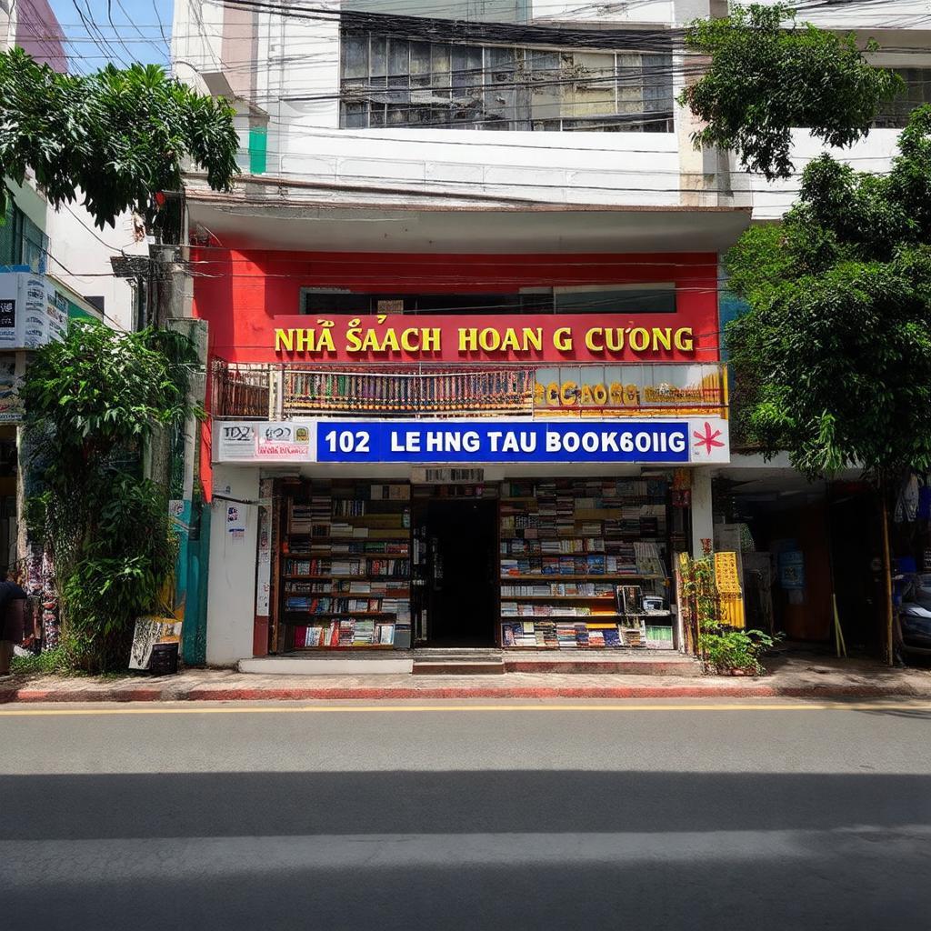 Biển hiệu và mặt tiền Nhà Sách Hoàng Cường trên đường Lê Hồng Phong, Vũng Tàu.