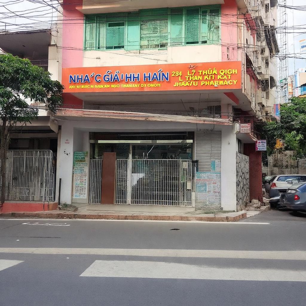 Hình ảnh mặt tiền Nhà thuốc Gia Hân số 284 Lý Thường Kiệt Quận 10 với biển hiệu rõ ràng.