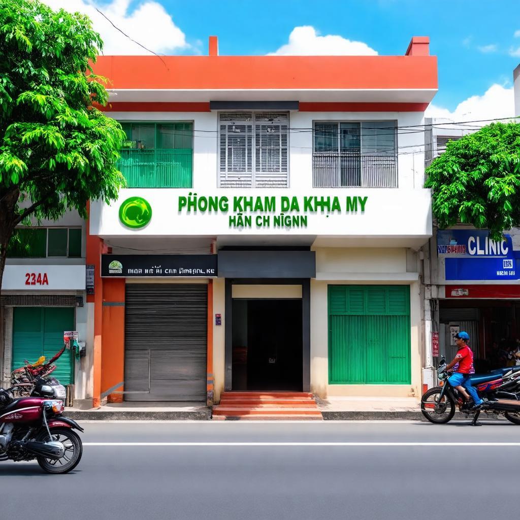 Mặt tiền Phòng khám đa khoa Hoàn Mỹ tại địa chỉ 243A Nguyễn Văn Đậu, Bình Thạnh với biển hiệu rõ ràng.