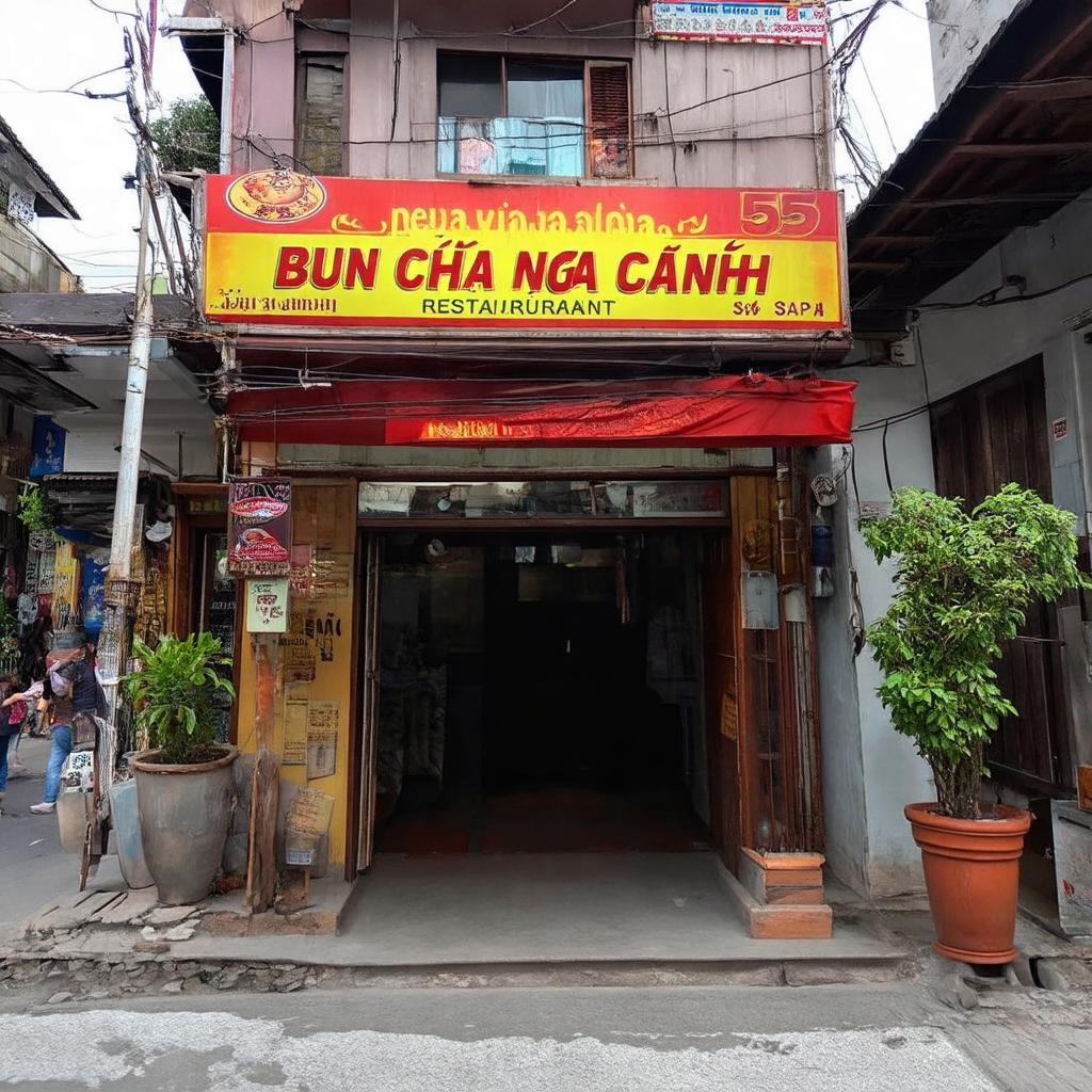 Mặt tiền Quán Bún Chả Nga Cảnh Sapa tại số 59 đường Xuân Viên, trung tâm thị trấn.