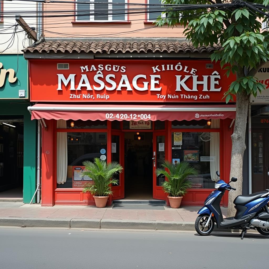 Mat tien toa nha Massage Khoe 128 Dao Duy Anh nam tren con pho sam uat.
